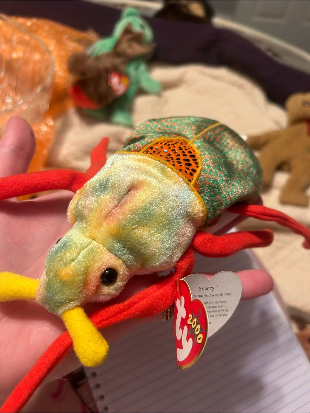 Ty Scurry Beetle Plush in Multicolored Pastel with Red Legs